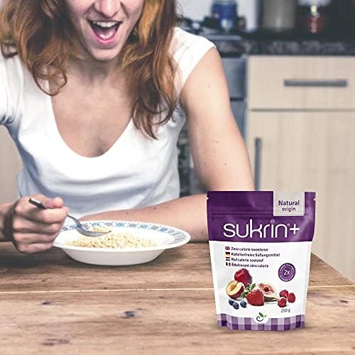 Sukrin Plus - All Natural No Calorie Sugar Substitute - Easily Dissolvable Granulated Natural Sugar Replacement - Great Sweetener Alternative For Diabetic, Keto & Gluten Free Diet - 250g