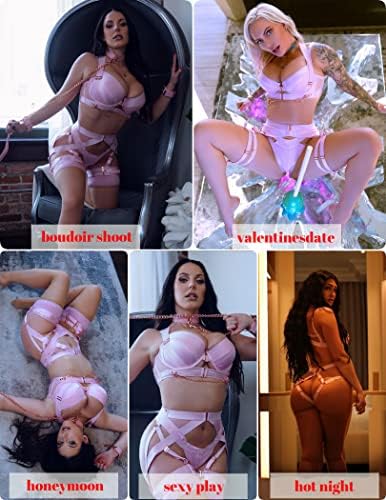Avidlove Lingerie Set for Women Sexy Strappy Lingerie Underwire Push Up Bra Garter Set Lingerie with Chain