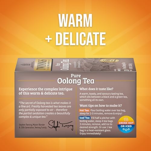 Twinings Pure Oolong Tea – Golden Caffeinated Tea, Individually Wrapped Tea Bags, 20 Count
