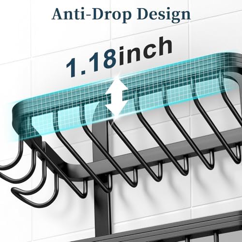 2 Tier Soap Bar Holder for Shower, Aluminum Wall Mounted Rustproof Soap Holder with 4 Hooks and Razor Holder, Shower Rack Soap Tray Bar Soap for Bathroom Accessories Organizer Black