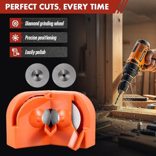Multifunction Drill Bit Sharpener with 2 Grinding Wheels,Portable Drill Machine Blade Sharpening Universal Tool for HSS, Carbide & Masonry Bits (Orange)