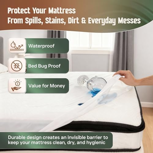 Mars Wellness Waterproof Vinyl Mattress Protector and Cover - Contoured Fitted White Mattress Cover Sheet - 1 Pack - Full