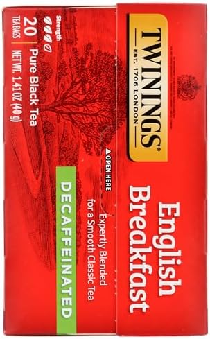 Twinings Decaffeinated English Breakfast Individually Wrapped Bags, 20 Count (Pack of 1), Flavourful & Robust, Enjoy Hot or Iced, 20 Teabags
