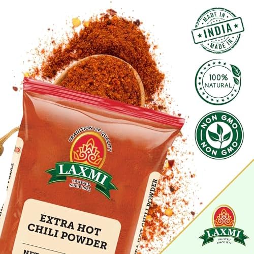 LAXMI Kashmiri Xtra Hot Chili Powder - Authentic Indian Red Chili Seasoning - NON-GMO - 14 oz Cooking Spice