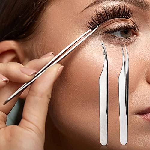 Utoolmart 125mm Professional Stainless Steel Precision Tweezers Dolphin-shaped Tip Tweezers Nipper for lash Extensions Boutique Leather Cover