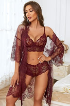 Avidlove Women Sexy Lingerie Set 3 Piece Bra and Panty Sets with Lace Kimono Robe Sleepwear Mesh Nightgown