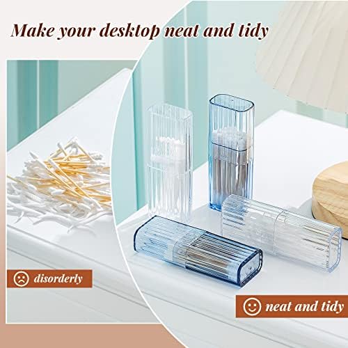 Dandat 8 Pcs Project Storage Case Portable Creative Storage Box Dental Toothpick Holder Floss Travel Case Transparent Flosser Dispenser Container for Teeth Cleaning Cotton Swab(Blue)