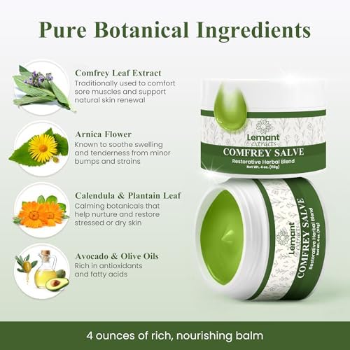 Organic Comfrey Salve for Bone Healing (4 oz) | Natural, Herbal Comfrey Cream for Soothing Comfort and Recovery - Infused with Concentrated Comfrey Oil