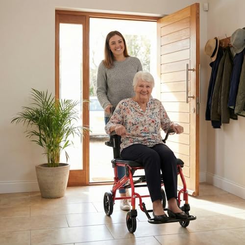 Transport Wheelchairs for Adults Lightweight Foldable Transport Chair with Telescopic Handle, Portable Folding Travel Transfer Wheel Chairs for Seniors