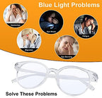 Craebuer Clear Glasses for Women Men, Retro Round Blue light Blocking Reading Eyeglasses with Lightweight Frame, Anti Eyestrain UV Glare Filter Eyewear