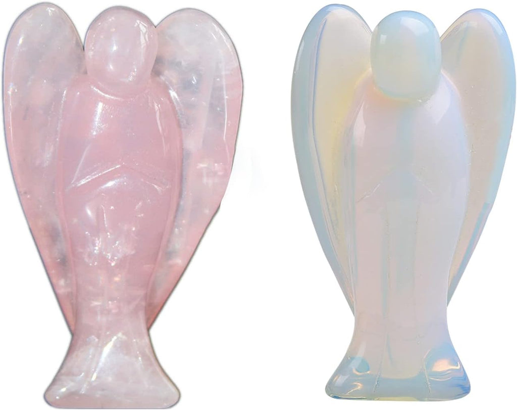 Healing Crystal Angel Figurine Natural Gemstone Hand Carved Pocket Peace Guardian Angel Statue Reiki Healing Crystals Desk Ornament Home Decorations （2 pcs）