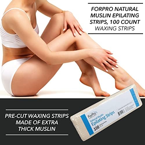 ForPro Natural Muslin Epilating Strips, Tear-Resistant, Pre-Cut Strips for Hair Removal, 3” W x 9” L, 100-Count
