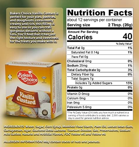 Vanilla Custard Cream Pastry Filling, 12 oz. - Cake, Donut and Dessert Topping and Spread - Cooking and Baking Ingredient For Cakes, Ice Cream - Dairy, Kosher - By Baker’s Choice