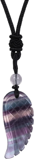 TUMBEELLUWA Carved Stone Dainty Angel Wing Necklace Chakra Quartz Pendant with Cord Amulet Healing Crystal Jewelry for Unisex