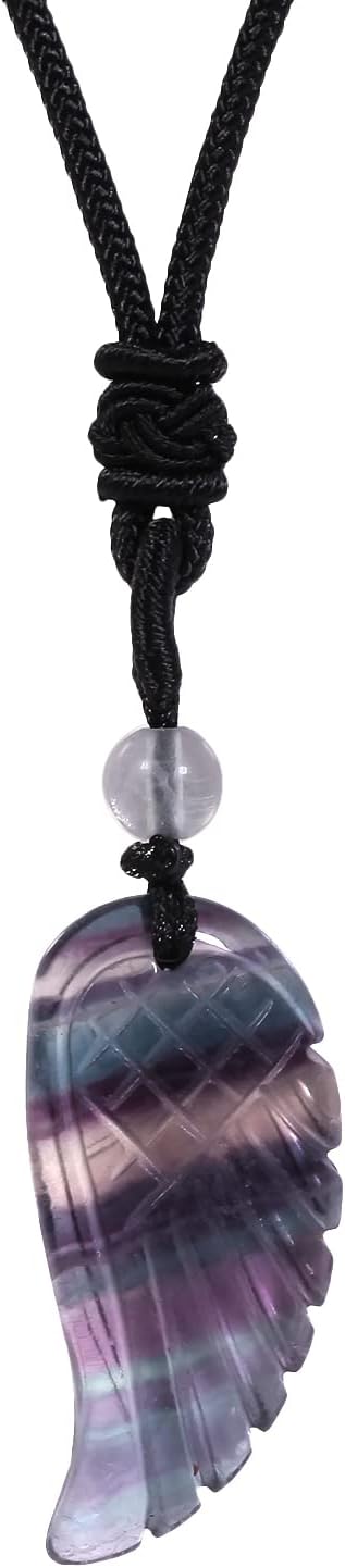 TUMBEELLUWA Carved Stone Dainty Angel Wing Necklace Chakra Quartz Pendant with Cord Amulet Healing Crystal Jewelry for Unisex
