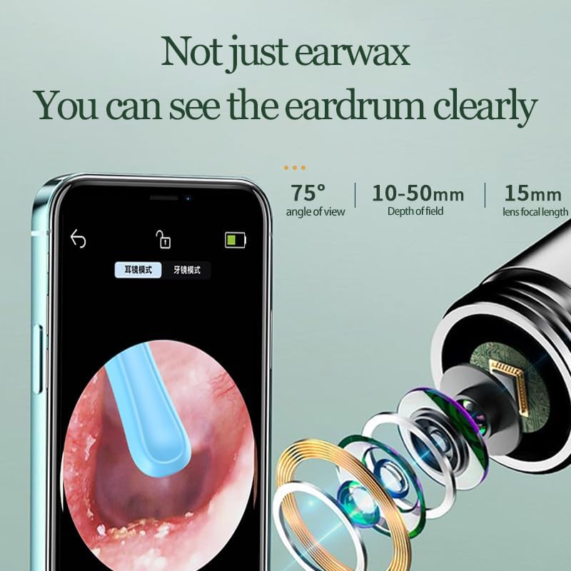 Ear Wax Removal Kits with Camera，6 LED Light Earwax Remover Tool with 9 Pcs Ear Set 1080P HD Camera,WiFi Connect Ear Cleaner for iOS & Android，White
