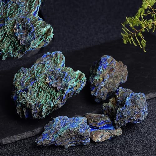 Erliway 1 Pcs Azurite Raw Stone, Natural Raw Azurite Malachite Crystal, 1.2-1.57" Rough Azurite Malachite Mineral Specimen Combination Stone for Home Office Decor Display & Spiritual Use