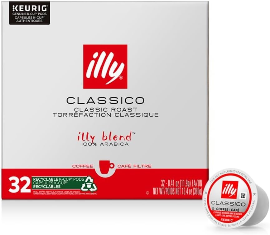 illy Coffee K Cup, Pods for Keurig Machines, Classico Medium Roast, 100% Arabica, Premium Italian Coffee, 32 Count, 1 Pack