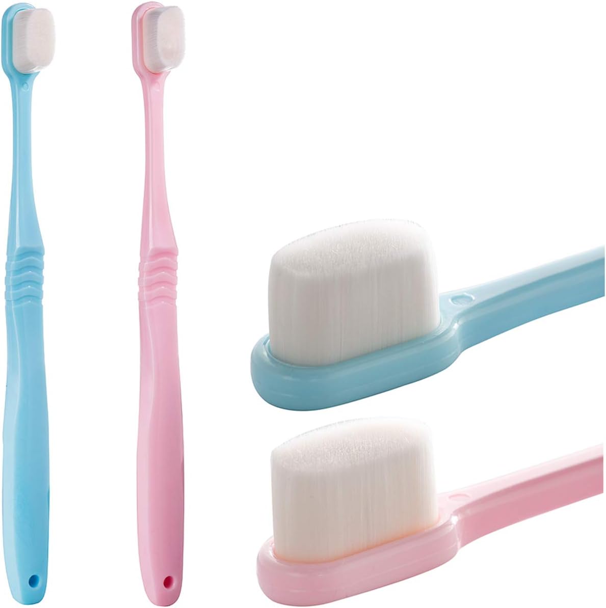 DI QIU REN Extra Soft Toothbrush for Sensitive Gums, Manual Toothbrush with 8 Tubes of 10000 Soft Floss Bristle for Gum Care, Protect Fragile Gums Good Cleaning Effect (Blue & Pink)