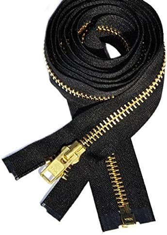 YKK #10 Extra Heavy Duty Brass Parka "2-Way" Dual Separating Jacket Zipper - Choose Your Length - Color: Black - Made in The United States (1 Zipper Per Pack) (26" Inches)