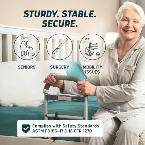 Lunderg Bed Assist Rail for Seniors with Motion-Activated Light & Non-Slip Grab Bar - Easy to Install Bed Rails for Elderly Adults Safety & Post-Surgery - Helps Reduce Falls & Support Independence