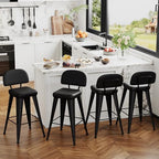 Yongchuang 30" Black Bar Stools Set of 4 PU Leather Bar Height Stools with Back Metal Legs Upholstered Modern Kitchen Island Bar Chairs