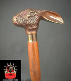 Copper Antique Bunny Head Handle Metal Jackrabbits Foldable Brass Handle Victorian Wooden Walking Stick Cane Ideal Vintage Gift Men Women Father/Mother