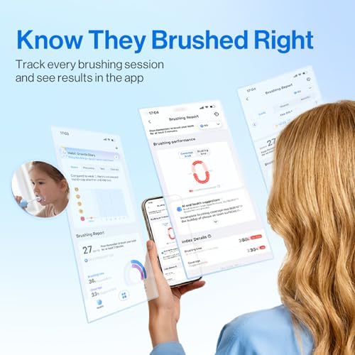 usmile Q30 Kids Sonic Electric Toothbrush, Voice-Guided Full-Mouth Coaching, Missed Spot Alerts & Smart App Reports, Extra-Soft Brush Heads, USB-C Rechargeable, IPX8 Waterproof (Ages 3–12, Purple)