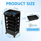 Beauty Salon Trolley Cart With Wheels, Rolling Stations with 5 Removable Drawers, Hair Cart for Hair Stylist, for Barbershop, Beauty Salon,Tattoo(Black)