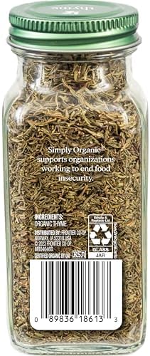 Simply Organic Whole Thyme Leaf, 0.78 Ounce Jar, Woodsy, Herbaceous, Plesantly Aromatic Thyme, Non GMO, NO ETO's, Kosher