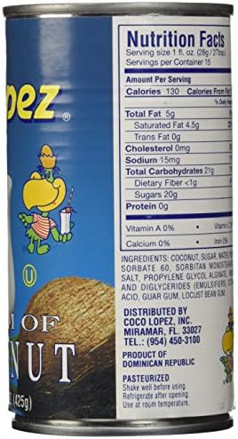 Coco Lopez - Real Cream of Coconut - 15 Ounce Can - Original Fresh Authentic Coconut Cream (6 Pack)