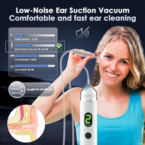 Electric Ear Vacuum Wax Remover - Ear Suction Wax Removal Kit with 3 Levels Strong Suction - USB Rechargeable Ear Wax Removal Kit -Earwax Vacuum Suction Tool for Adults and Kids (White)