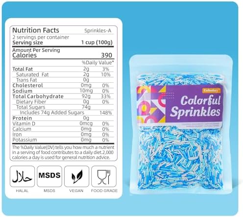 Blue and White Jimmies Sprinkles for Baking 7 oz - Winter Sprinkles for Cookies, Cakes, Cupcakes, Ice Cream, Chocolate | Perfect for Baby Shower Birthday Christmas Parties & Celebrations