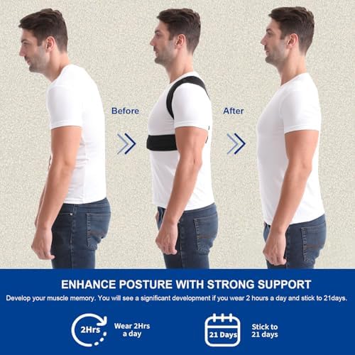 Paskyee Posture Corrector for Women and Men, Adjustable Back Brace for Neck, Shoulder, and Upper Back Pain Relief, Back Straightener for Clavicle Support Black L/XL