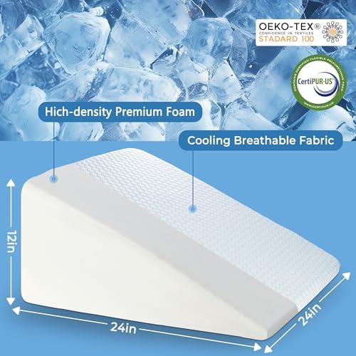 puredown® 12" Bed Wedge Pillow, Cooling Wedge Pillows for Headboard, Pillow Wedge for Nighttime Acid Reflux, Lumbar & Back Support, Leg Elevation Therapy, Snore Reduction Aid