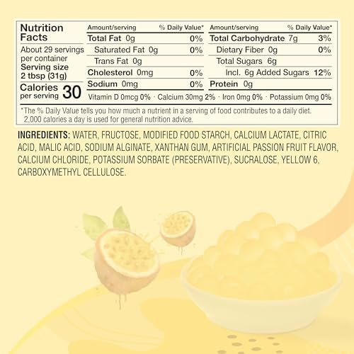 J WAY Bursting Popping Passion Fruit Boba Pearls, Passion Fruit Syrup, Non-Dairy, Fat-Free Popping Tapioca Boba for Beverages, Sweets, Ice Cream (2LB, 1 Pack)