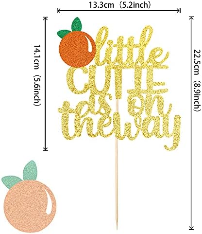 1 PCS Assembled Little Cutie is on the Way Cake Topper with Glitter Orange Cake Pick Decorations for Citrus Theme Baby Shower Kids Birthday Party Supplies