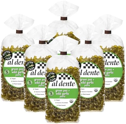 Al Dente Plant-Based Pasta Green Pea + Wild Garlic – Gluten-Free, Vegan, Non-GMO, Organic High Protein Pasta. Delicious And Versatile. Great for Pastas, Soups, Salads, and More 8oz Bags (Pack of 6)