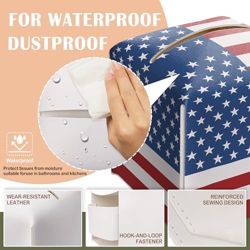 Tissue Box Holder Square, Car Napkin Holder Gift Ideas for Friends Family Coworkers, American Flag Decorative Tissue Box for Office Farmhouse, Patriotic Housewarming Gift(5.2 Inches)-A75