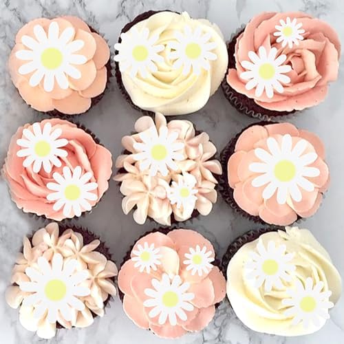 60Pcs Edible Daisy Cupcake Toppers - Daisy Flower Cake Decorations for Birthday Party, Baby Shower, Anniversary & Spring Theme Supplies
