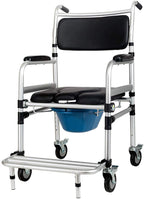 3 in 1 Bedside Commode Seat Deluxe Wheelchair Over Toilet Shower Bench for Seniors, Disabled with Padded Arms/Backrest Footrests Non-Slip