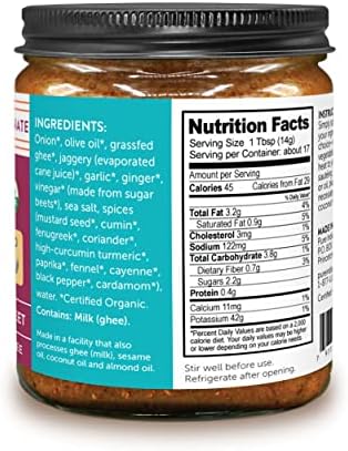 Pure Indian Foods Madras Curry, Concentrated Simmer Sauce - Made With Grass-Fed Ghee, Sweetened With Jaggery, Medium Heat, Gluten-Free, Certified Organic 8.5 oz