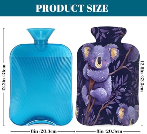 Hot Water Bottle with Cover, Purple Koala Tree 2L Hot Water Bag for Hot/Cold Compress, Hand Feet Warmer, Menstrual Cramps, Neck and Shoulder Pain Relief