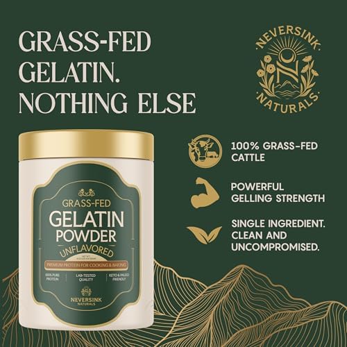 Neversink Naturals Grass Fed Gelatin Powder - Unflavored – 100% Grass-Fed Bovine Gelatin – 11g Protein – Keto & Paleo – Beef Gelatin Powder for Gummies, Bone Broth, Baking, Desserts, and Cooking