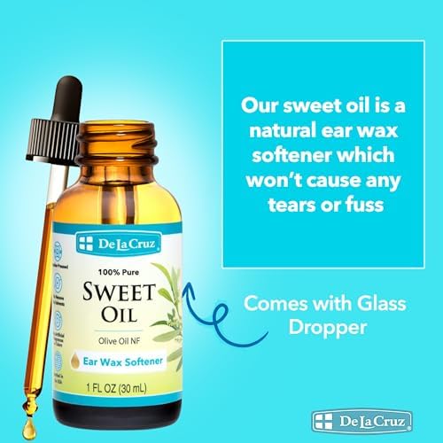 De La Cruz Ear Wax Remover and Earwax Softener, 100% Pure Sweet Oil for ears, Gentle and Natural Ear Oil - 1 Fl OZ