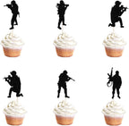 24 Pieces Military Themed Cupcake Toppers，Military soldier birthday cake decoration，Veteran's Day Cake Topper，Men's Birthday Party Decorations supplies
