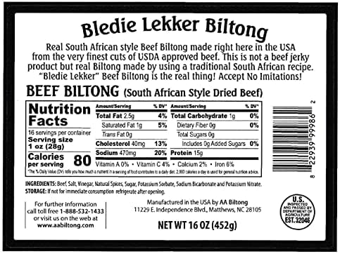 Bledie Lekker® Sliced Beef Biltong One Pound Resealable Bag - 16oz