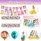 62PCS Disne Princess Party Supplies, Birthday Decorations Set Include Banner, Balloons, Backdrop, Cupcake Toppers, Tablecloth, Hanging Swirls for Kids Princess Theme Birthday Party
