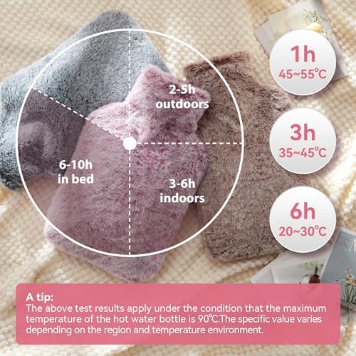 Hot Water Bottle with Luxury Cosy Faux Fur Cover, 2L Leakproof Hot Water Bag for Neck, Shoulder Pain Relief, Hot and Cold Therapies for Women,Men, Pink