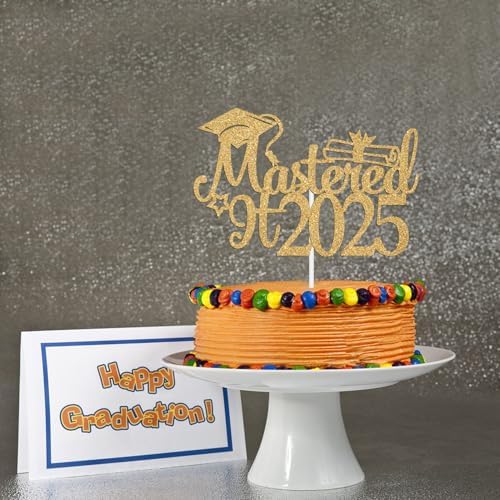 Mastered It 2026 Cake Topper, Happy Master Degree Cake Decorations, Congrats Master Degree, Class of 2026 Graduation Party Decorations Supples, Gold Glitter